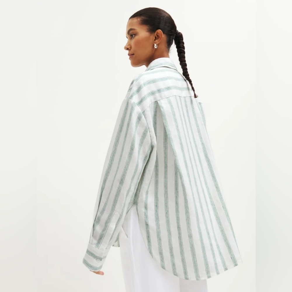 Reformation Oversized Striped Linen shirt size S like new - Picture 3 of 15